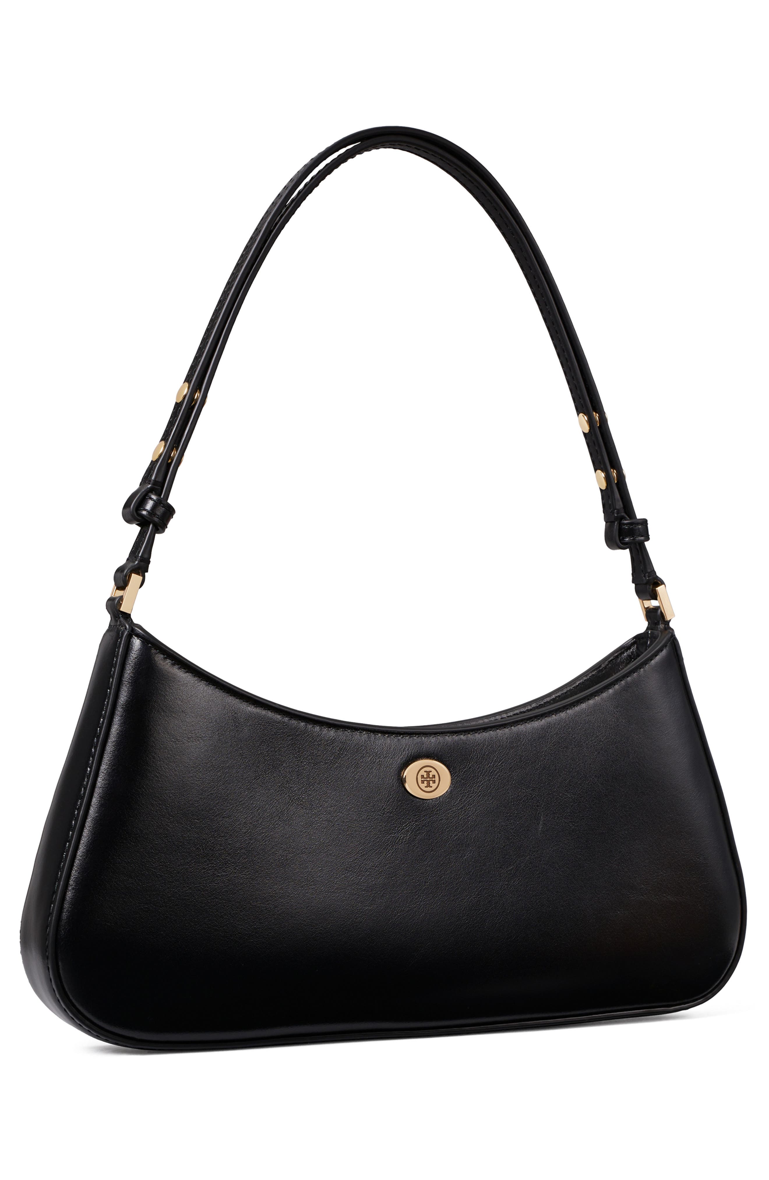 Tory Burch Robinson Leather Zip Top Shoulder Bag, Alternate, color, Black