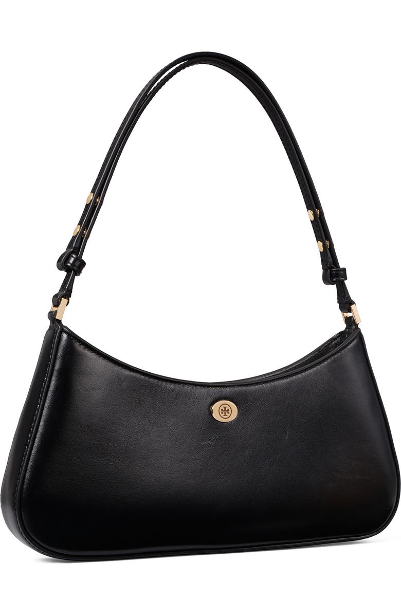 Tory Burch Robinson Leather Zip Top Shoulder Bag, Alternate, color, Black