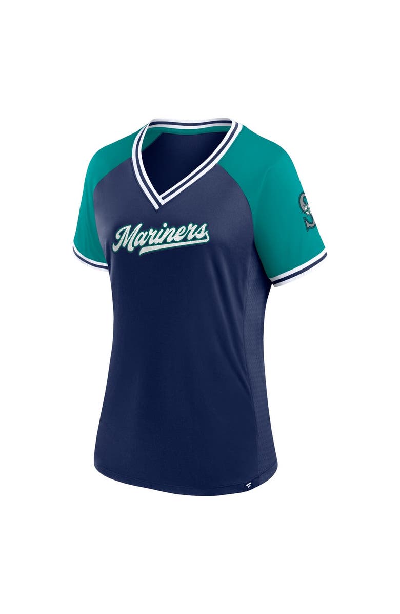 FANATICS Women's Fanatics Branded Navy Seattle Mariners Glitz & Glam League Diva Raglan V-Neck T-Shirt, Alternate, color,