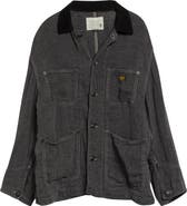 R13 Relaxed Corduroy Collar Linen & Cotton Chore Jacket