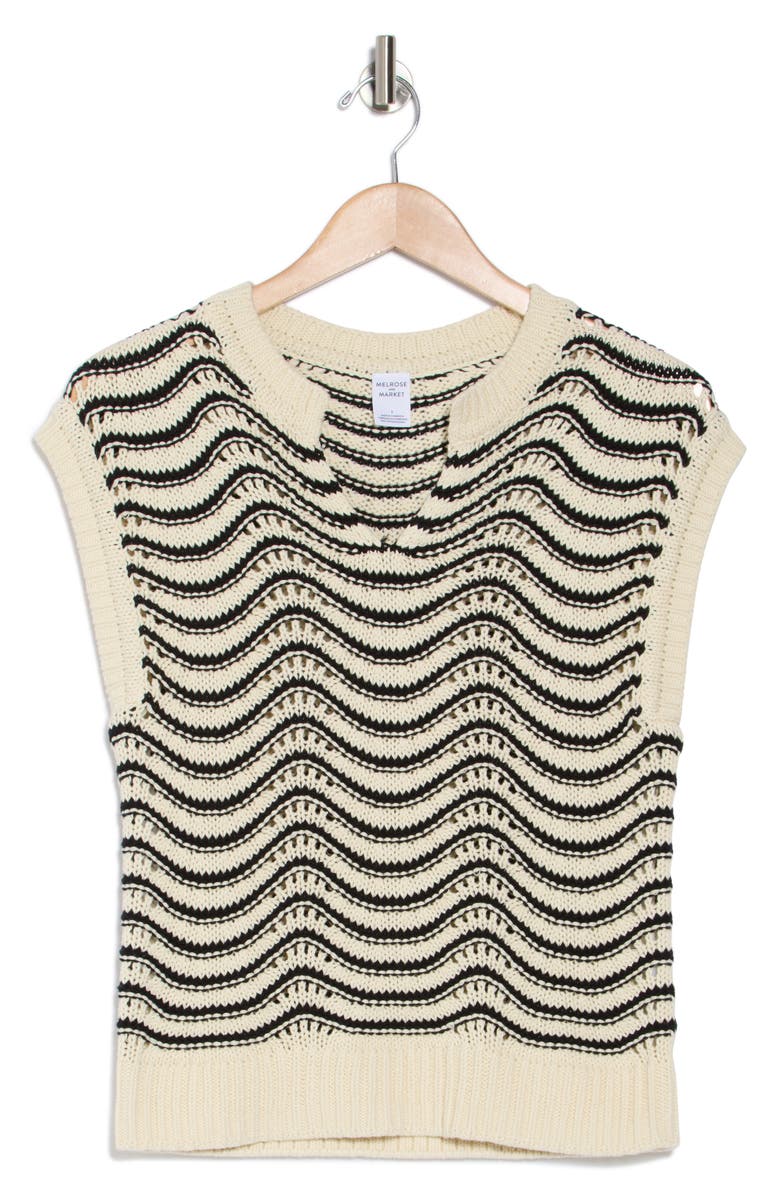Melrose and Market Split Neck Sleeveless Sweater, Alternate, color, Ivory Dove- Black Wave Stripe