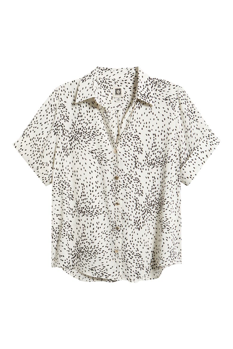 Fleck Print Short Sleeve Button-Up Shirt, Alternate, color, WHITE DOVE/ ANNEBLACK