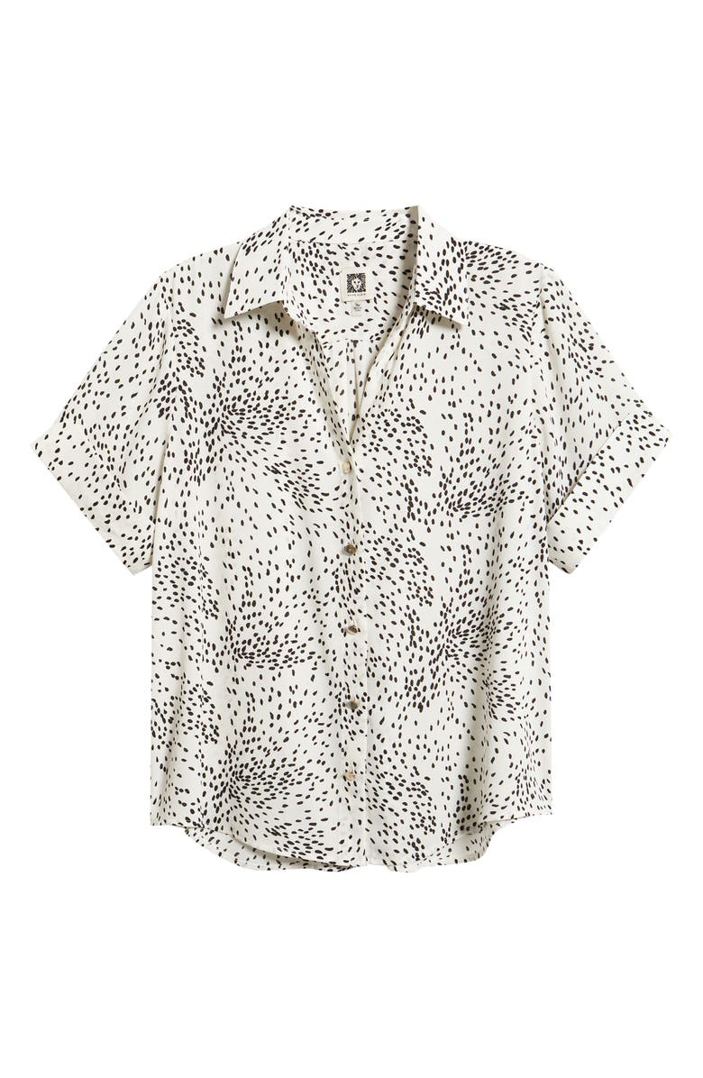 AK ANNE KLEIN Fleck Print Short Sleeve Button-Up Shirt, Alternate, color, White Dove/ Anneblack