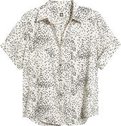 AK ANNE KLEIN Fleck Print Short Sleeve Button-Up Shirt