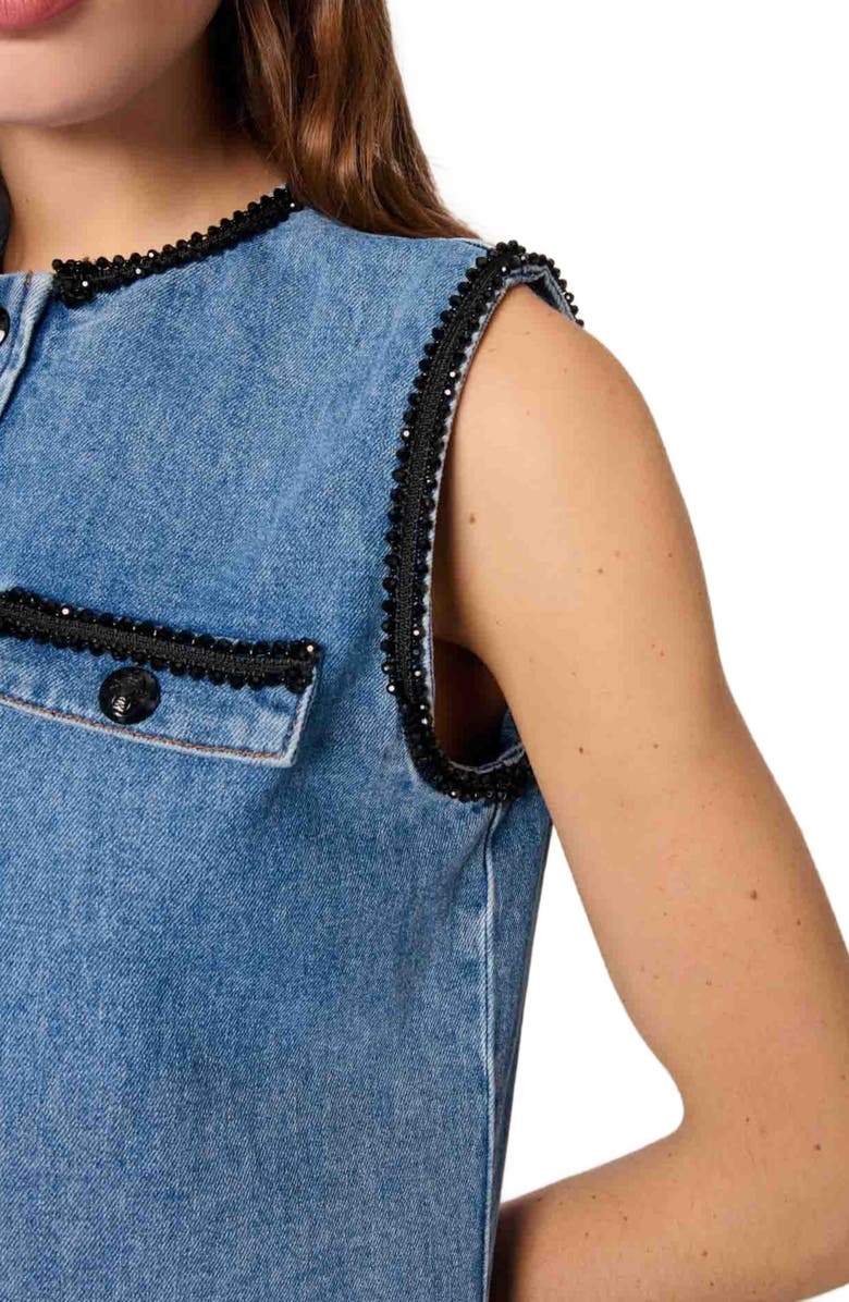 maje Denim dress with embroidered trim, Alternate, color,