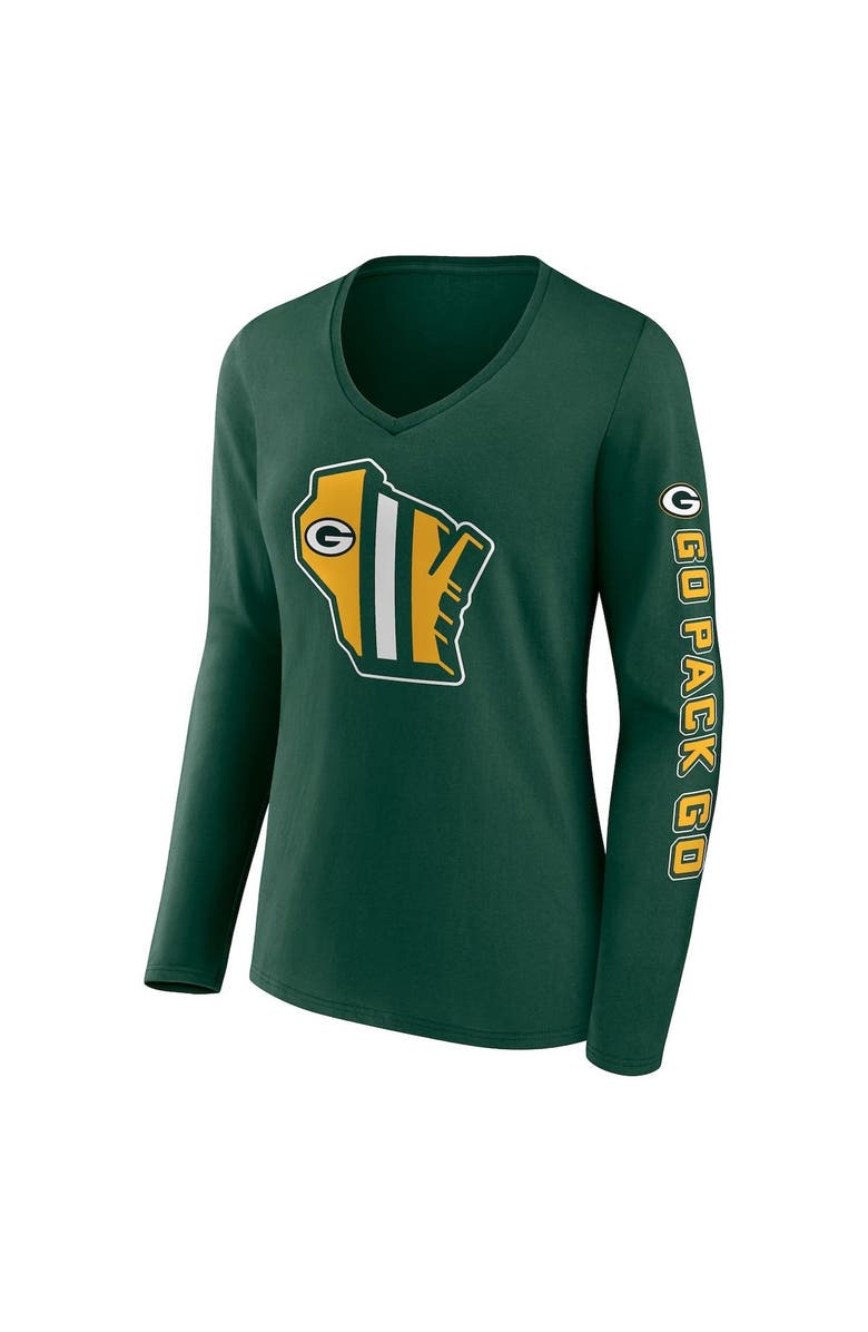 FANATICS Women's Fanatics Branded Green Green Bay Packers Hometown Sweep Long Sleeve V-Neck T-Shirt, Alternate, color, 