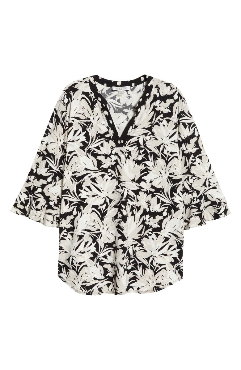 KASPER Floral Print Stretch Crepe Top, Alternate, color, Summer Straw Multi