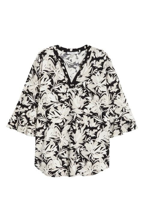 Floral Print Stretch Crepe Top (Plus)