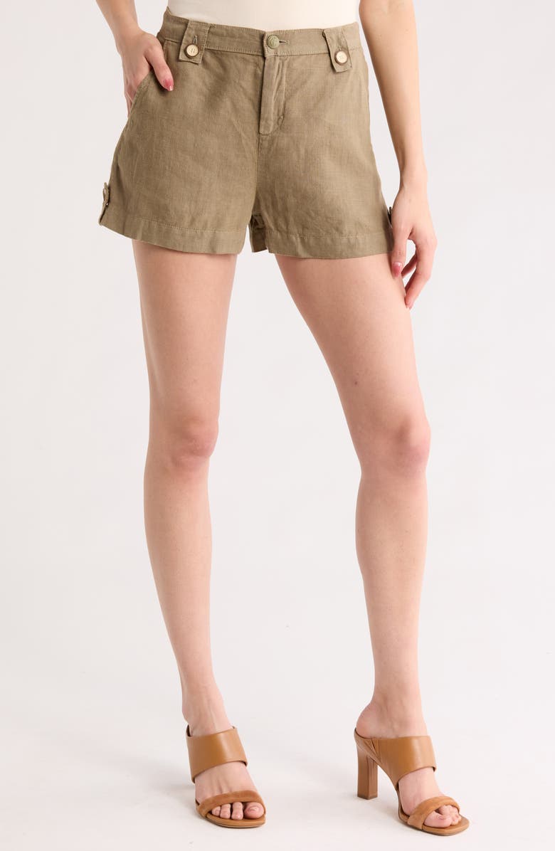 L'AGENCE Leo Safari Linen Shorts, Main, color, Covert Green