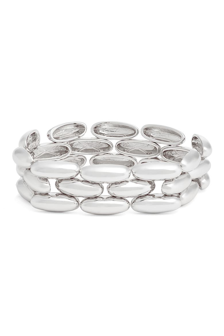 Pebble Link Wide Stretch Bracelet, Main, color, SILVER