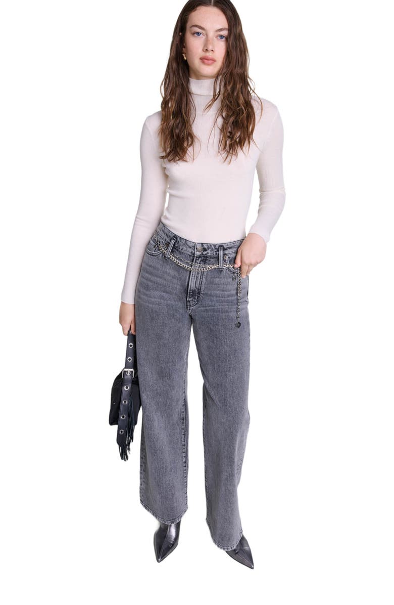 maje Wide-leg jeans with chain-link belt, Alternate, color,