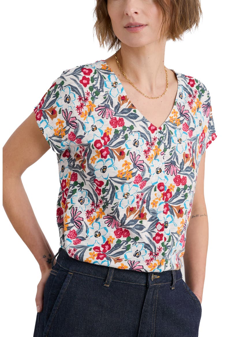Studio Glass Organic Cotton Button-Up Top, Main, color, GARDEN FLOWERS CHALK