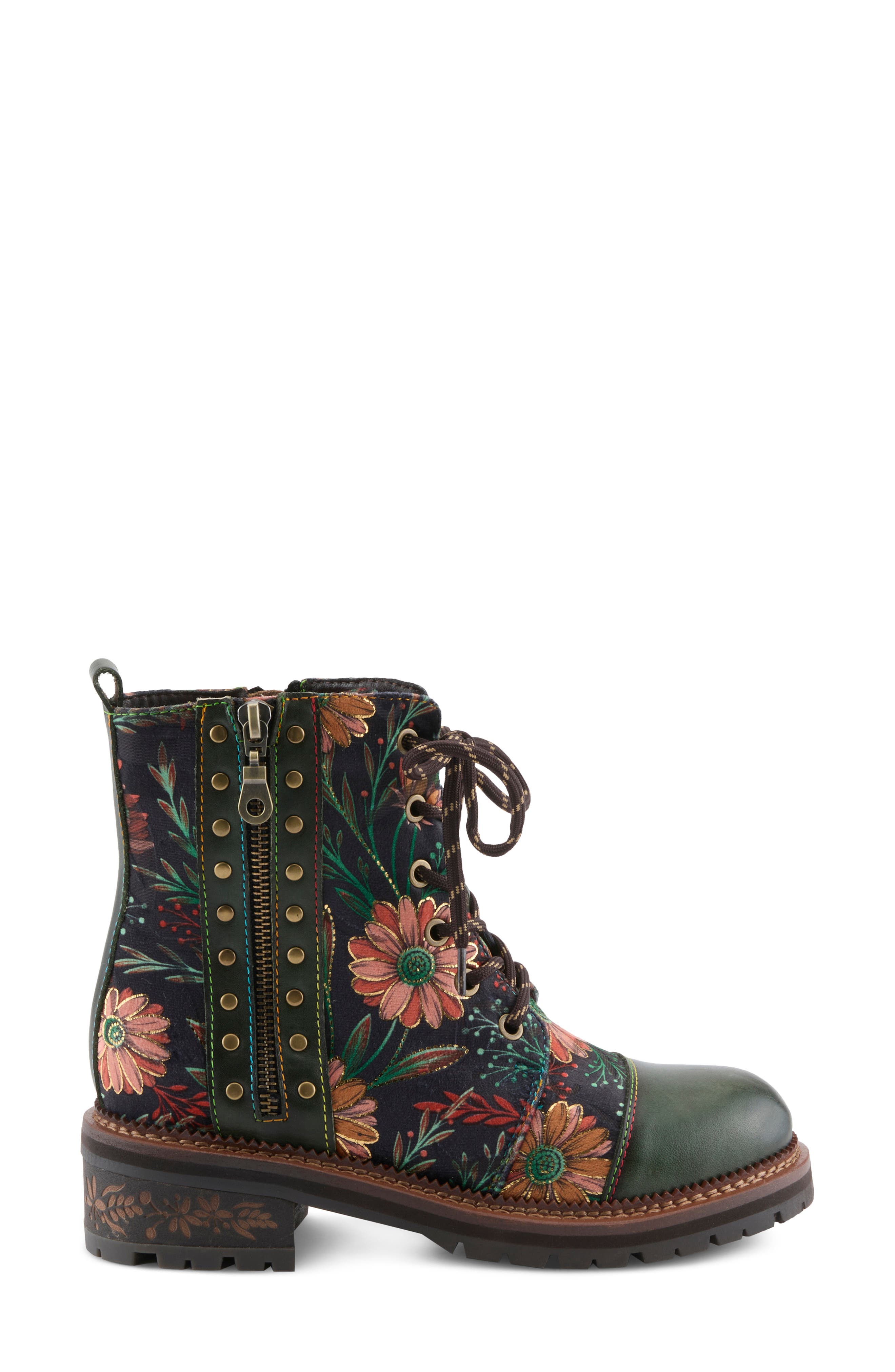Cordea Floral Lace-Up Boot, Alternate, color, GREEN MULTI