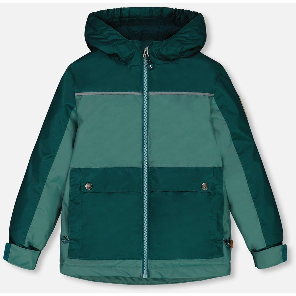 Deux Par Deux Little Boy's Colorblock Mid-season Jacket Forest Green And Emerald In Forest Green And Emerald