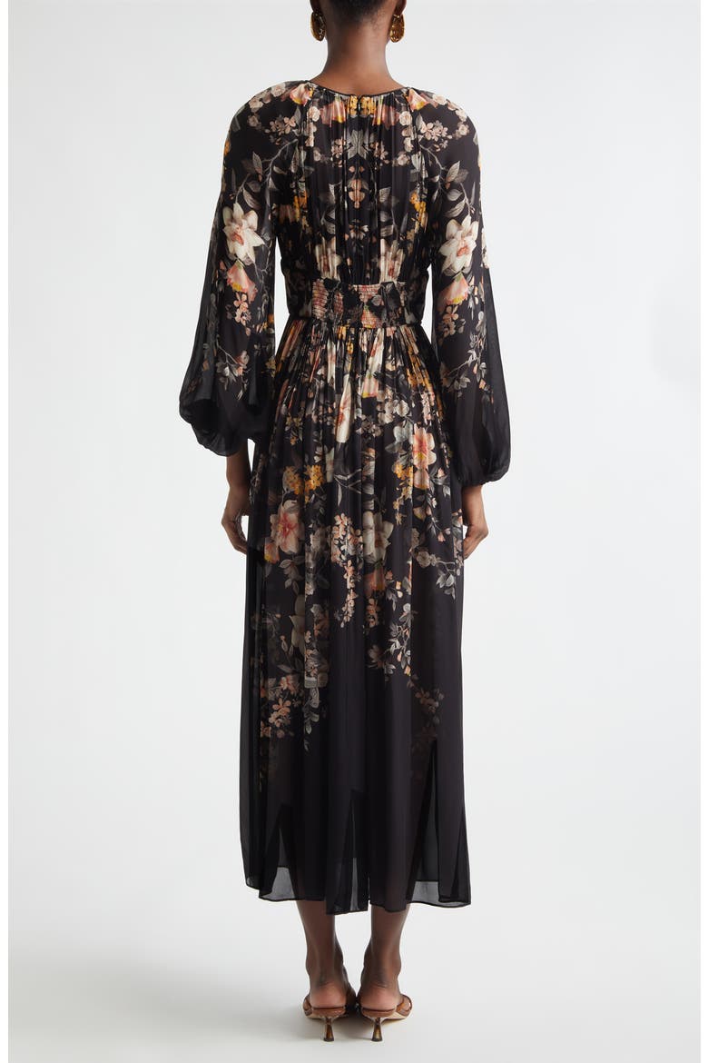 Kindred Spirit Carousel Floral Long Sleeve Midi Dress, Alternate, color, BLACK SONGBIRD