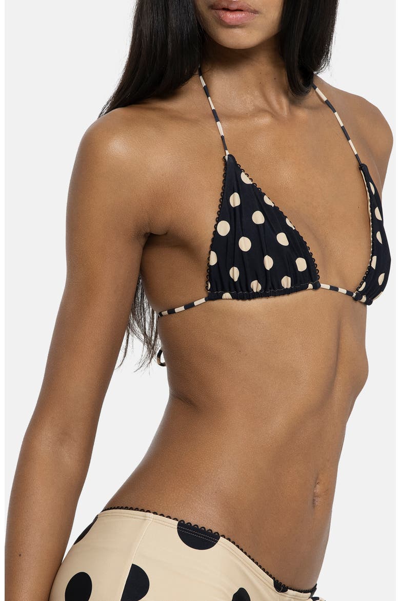 Reversible Polka Dot Picot Trim Triangle Bikini Top, Alternate, color, BLACK