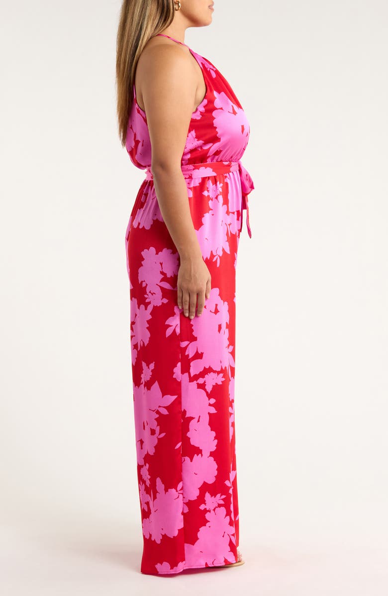 SUGARLIPS Burning Love Floral Print Jumpsuit, Alternate, color, Cherry-Pink