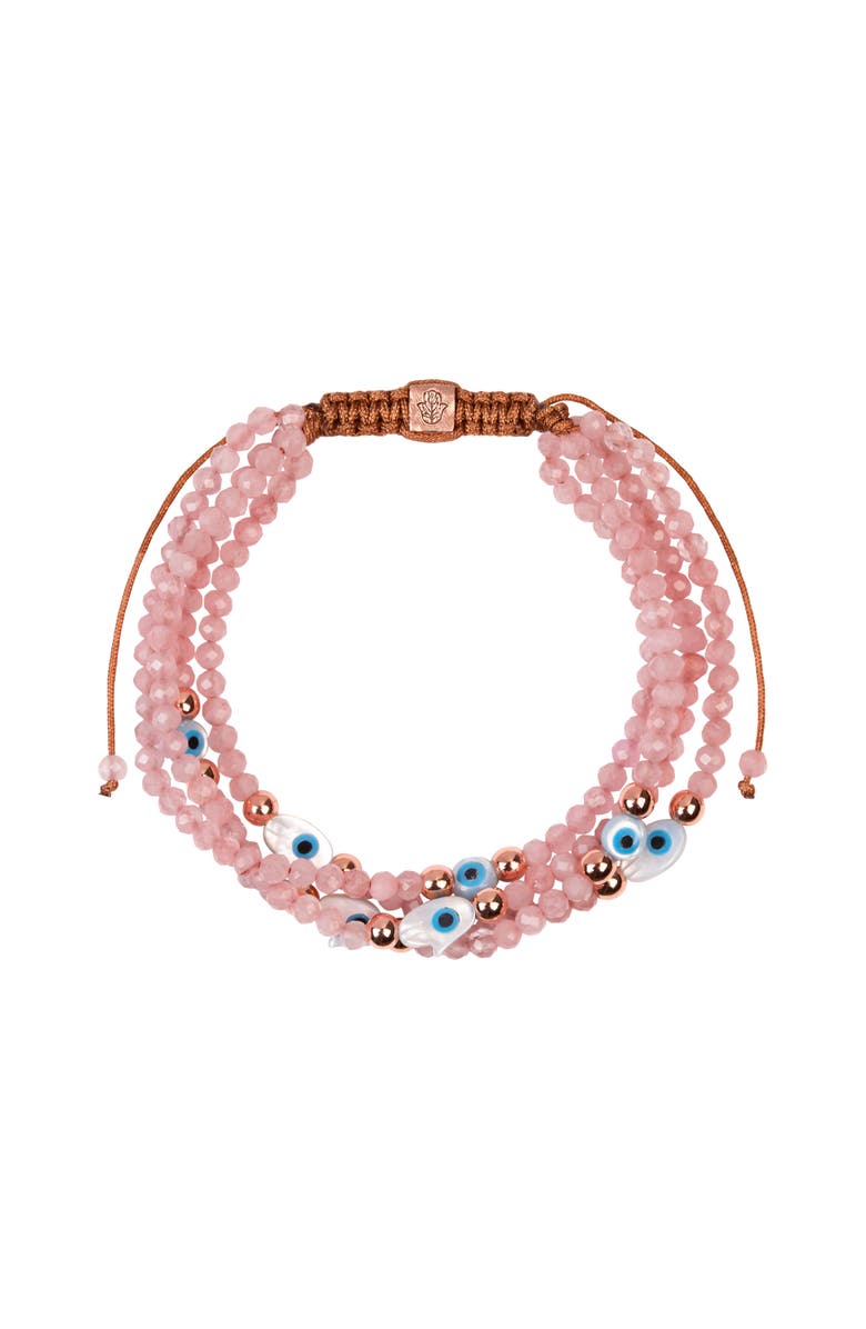 Karma and Luck Vision of Love - Rose Quartz Evil Eye Bracelet, Main, color, Pink/White/Blue/Copper