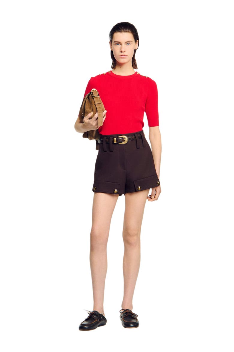 Short-sleeve ribbed sweater, Alternate, color, Red