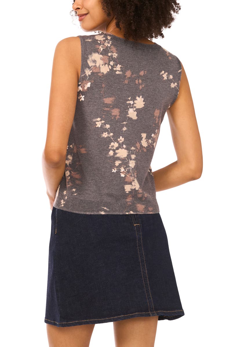Vince Camuto Floral Sleeveless Sweater, Alternate, color, Swift Grey