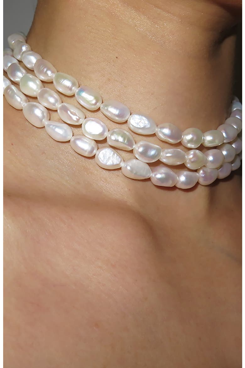 Three Row Baroque Pearl Choker, Alternate, color, White