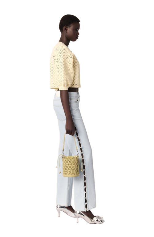 Maje Cropped Rhinestone Crochet Cardigan In Yellow