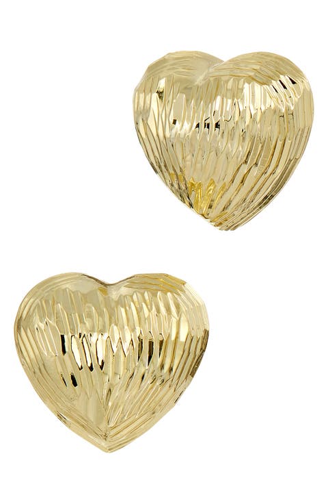 Fluted Bold Domed Heart Stud Earrings