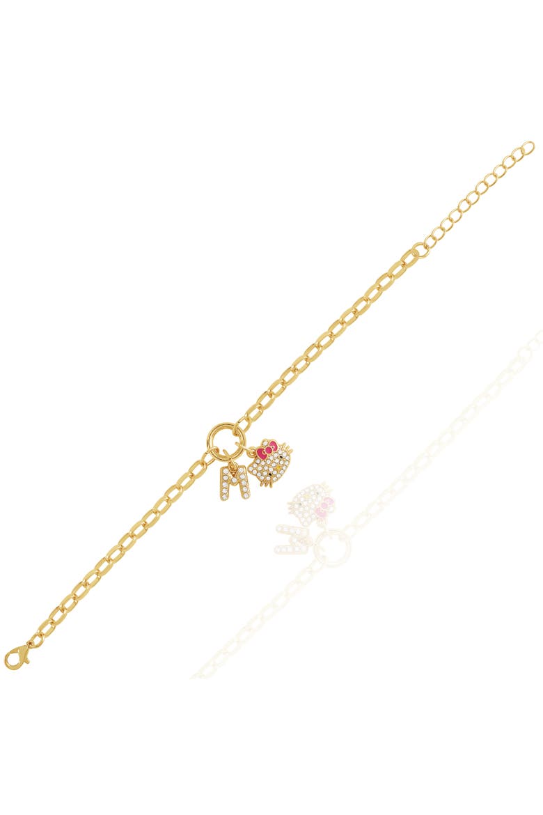 Initial Crystal Charm Bracelet, Gold-Tone, Adjustable, Alternate, color, M