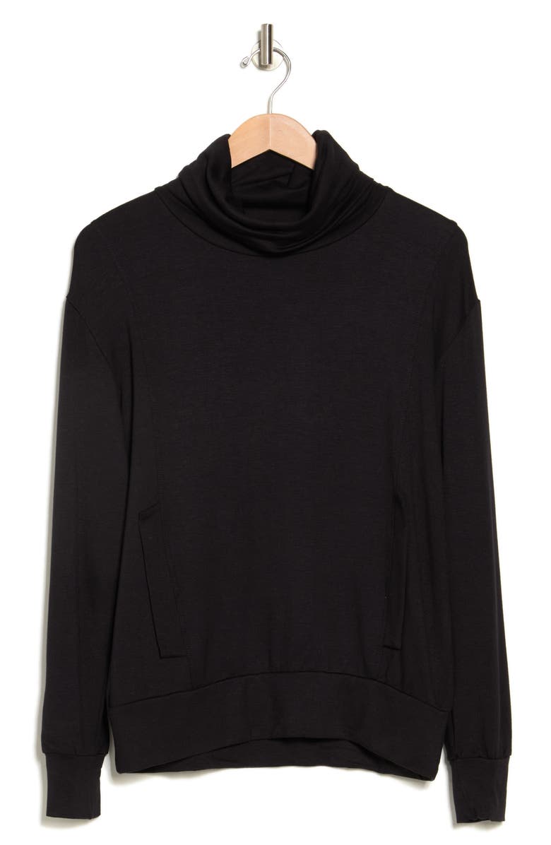 GO COUTURE Turtleneck Banded Sweater, Alternate, color, Black Print 1