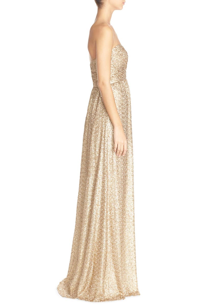 Amsale 'London' Sequin Tulle Strapless Column Gown, Alternate, color,