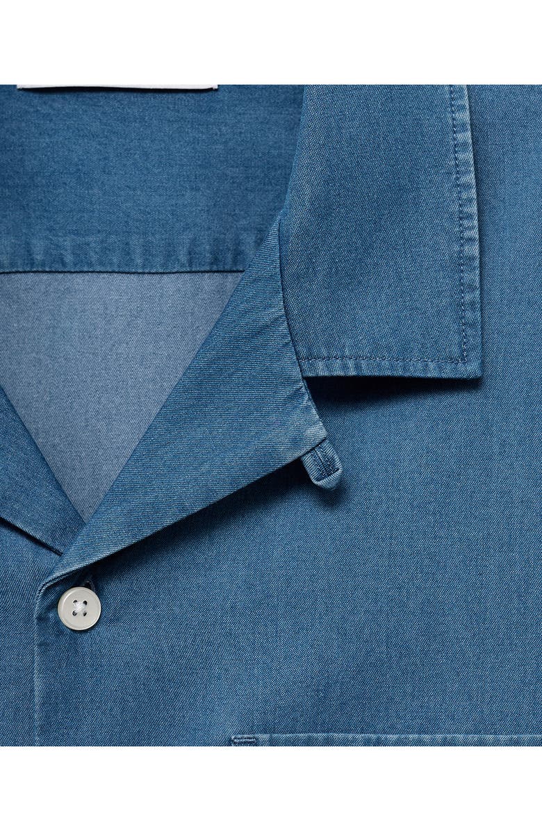 MANGO Cotton Denim Camp Shirt, Alternate, color, Indigo Blue