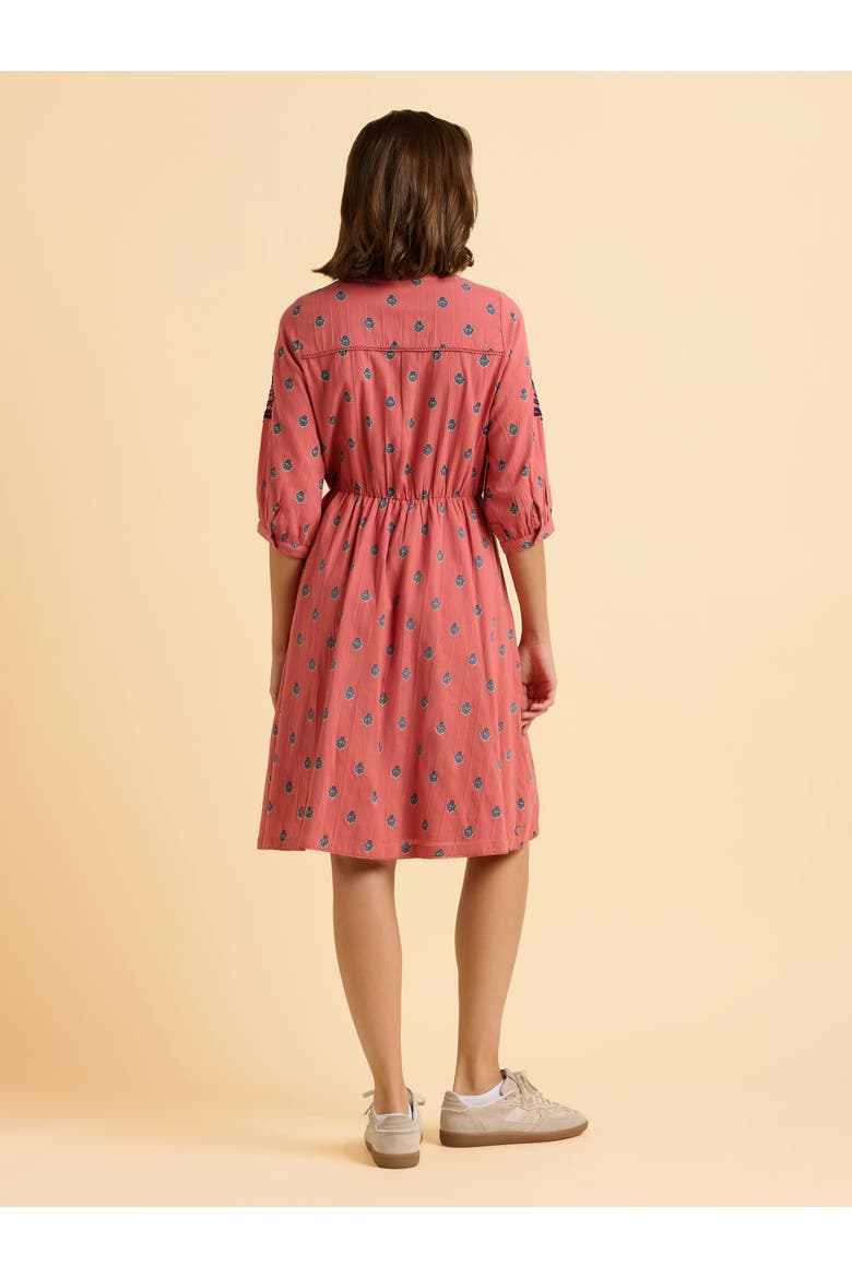 Rolling 3/4 Sleeve Round Neck Midi Dress, Alternate, color, Pink