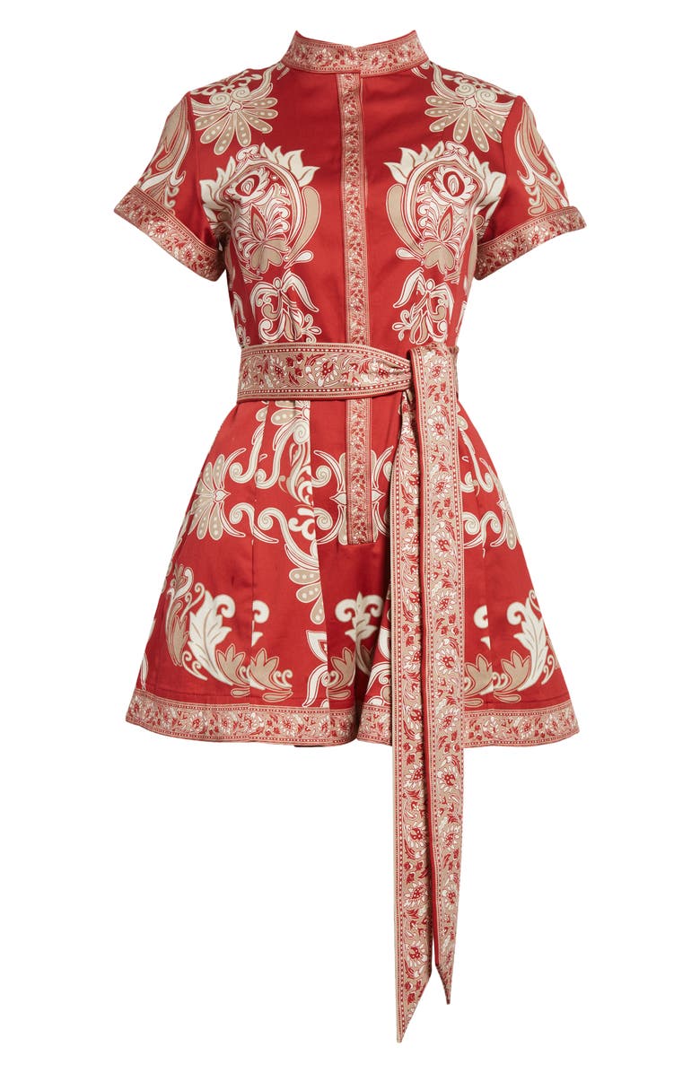 Alice + Olivia Lucy Tie Waist Romper, Alternate, color, Serenade Dark Cherry