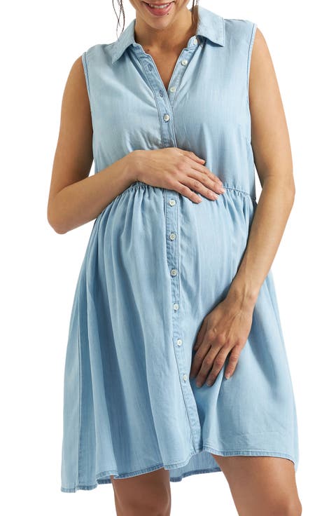 Bec Button Down Sleeveless Chambray Maternity Dress