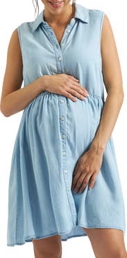 Ripe Maternity Bec Button Down Sleeveless Chambray Maternity Dress