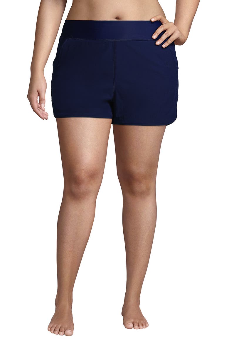 3" Quick Dry Elastic Waist Board Shorts Swim Cover-up Shorts with Panty, Alternate, color, Deep Sea Navy