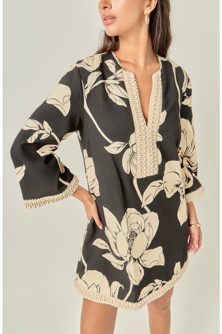 Floral Print Cotton Minidress, Alternate, color, BLACK/ CREAM