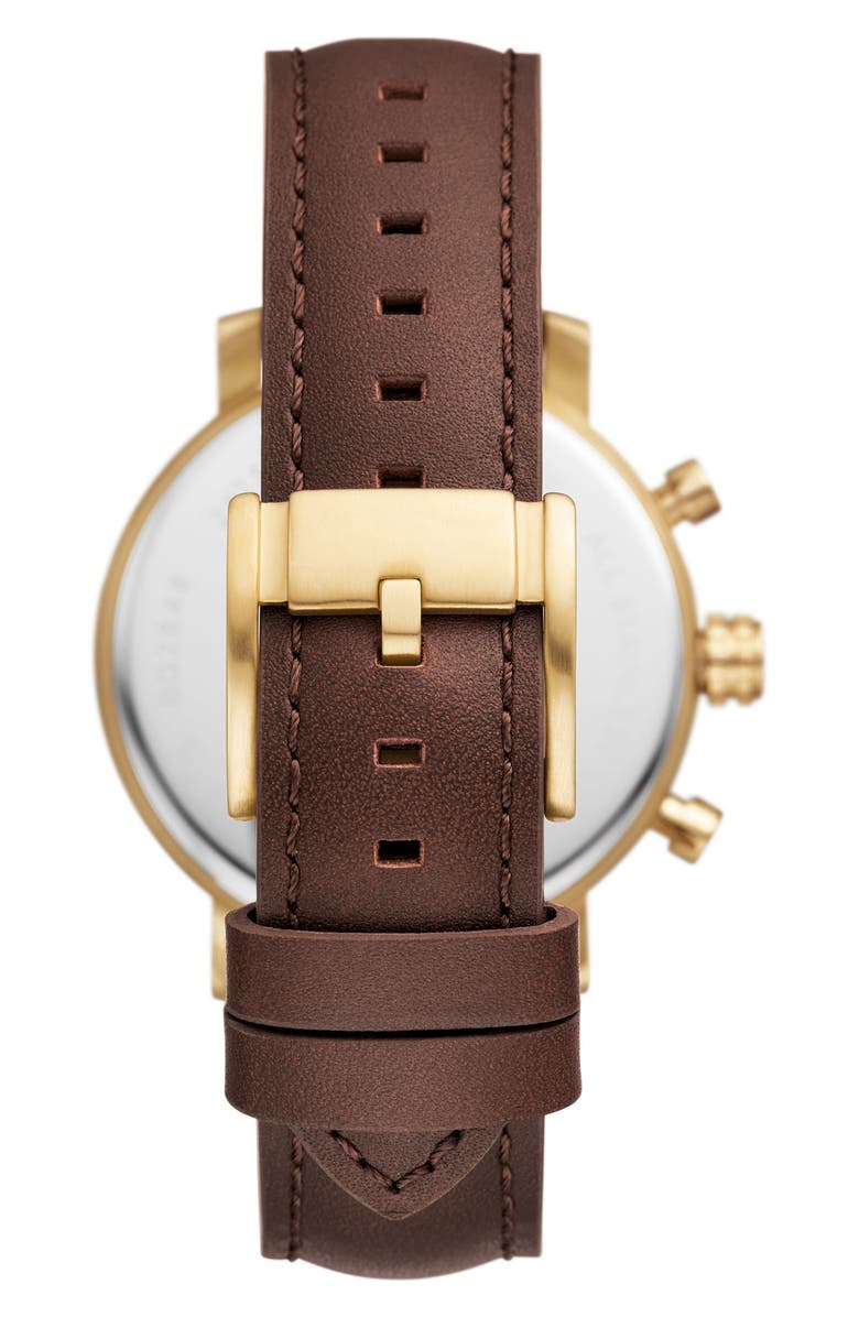 Fossil Rhett Leather Strap Watch, 43mm, Alternate, color, Gold