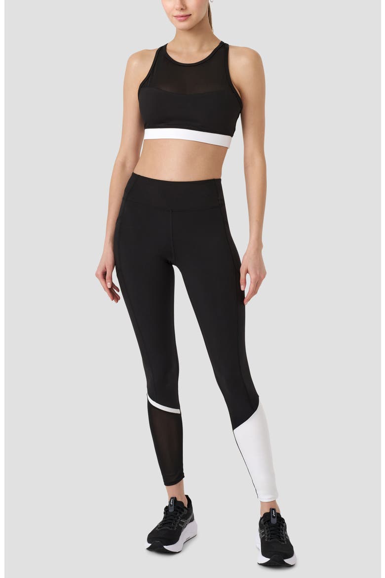 Colorblock Pocketed Mesh Panel Ankle Leggings, Alternate, color, BLACK/ WHITE