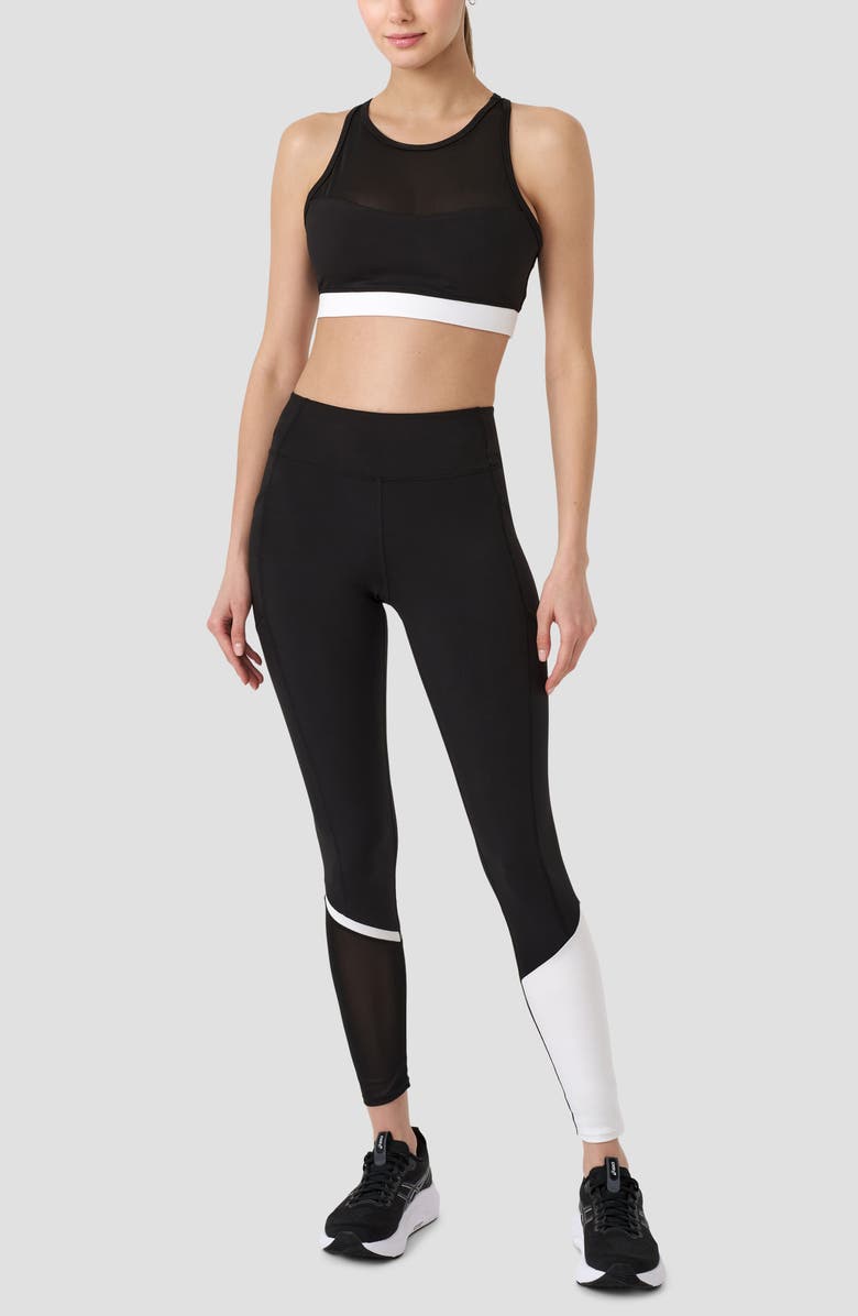 RM Rebecca Minkoff Colorblock Pocketed Mesh Panel Ankle Leggings, Alternate, color, Black/ White
