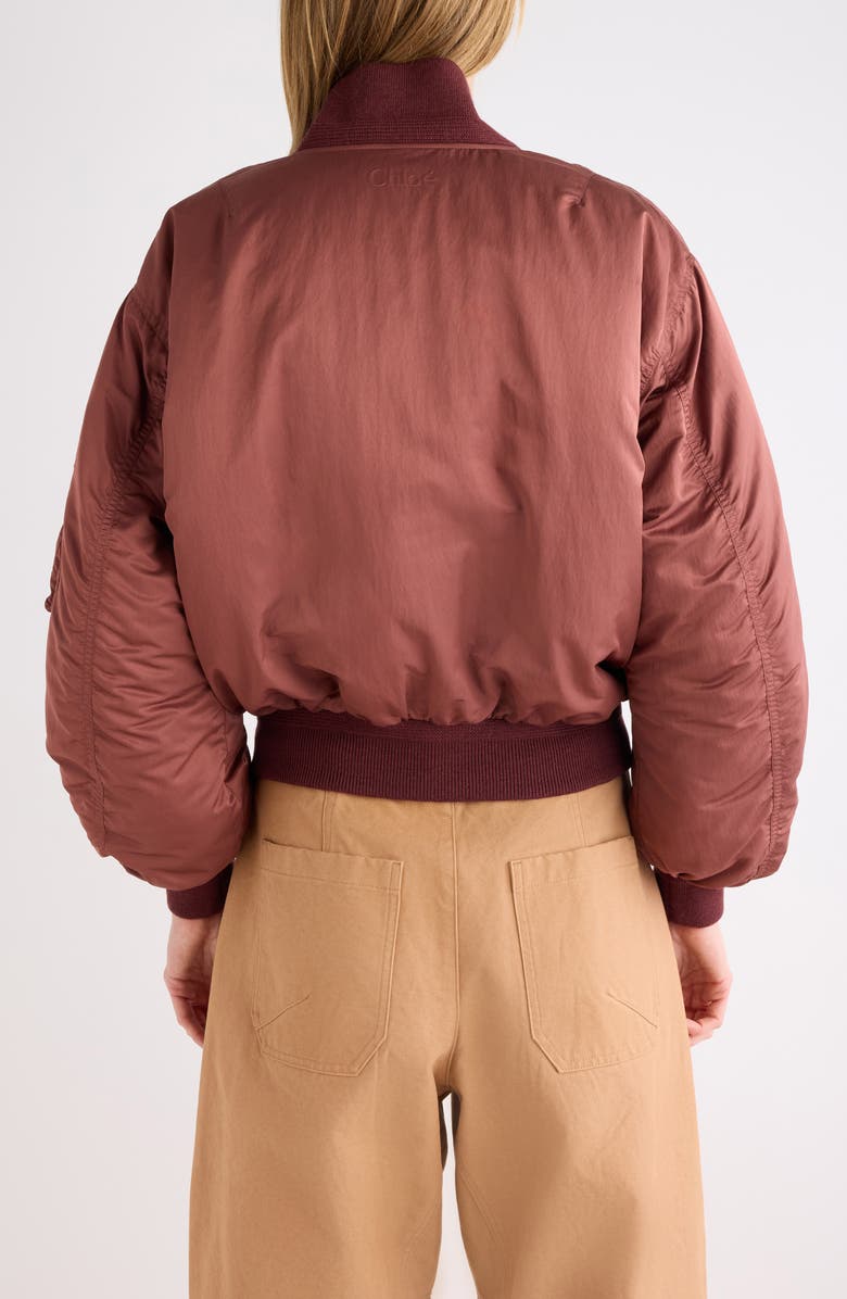 Chloé Oversize Techniacal Satin Bomber Jacket, Alternate, color, Wildwood Brown