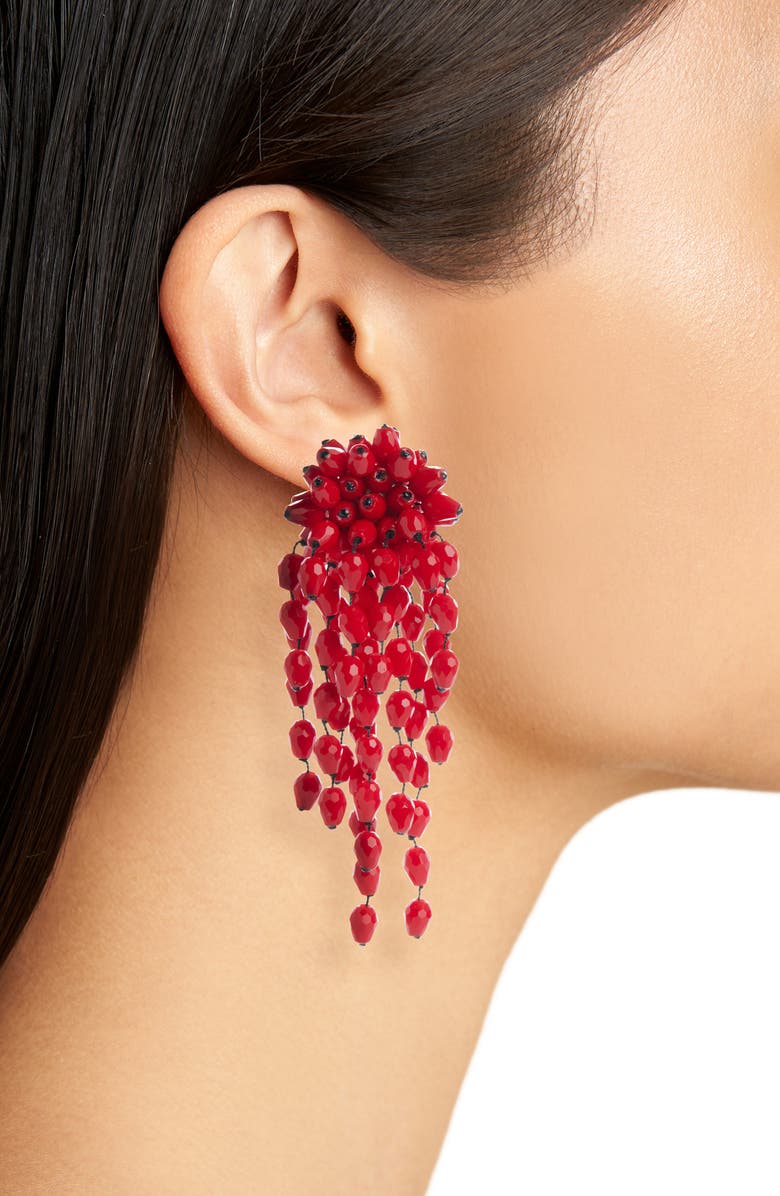 Isabel Marant Hanabi Beaded Clip-On Drop Earrings, Alternate, color, Red/ Silver