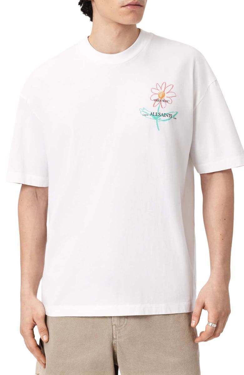 AllSaints Crayo Floral Cotton Graphic T-Shirt, Main, color, Ashen White