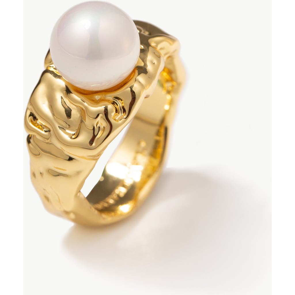 Classicharms Nora Freshwater Pearl Molten Statement Ring In Gold