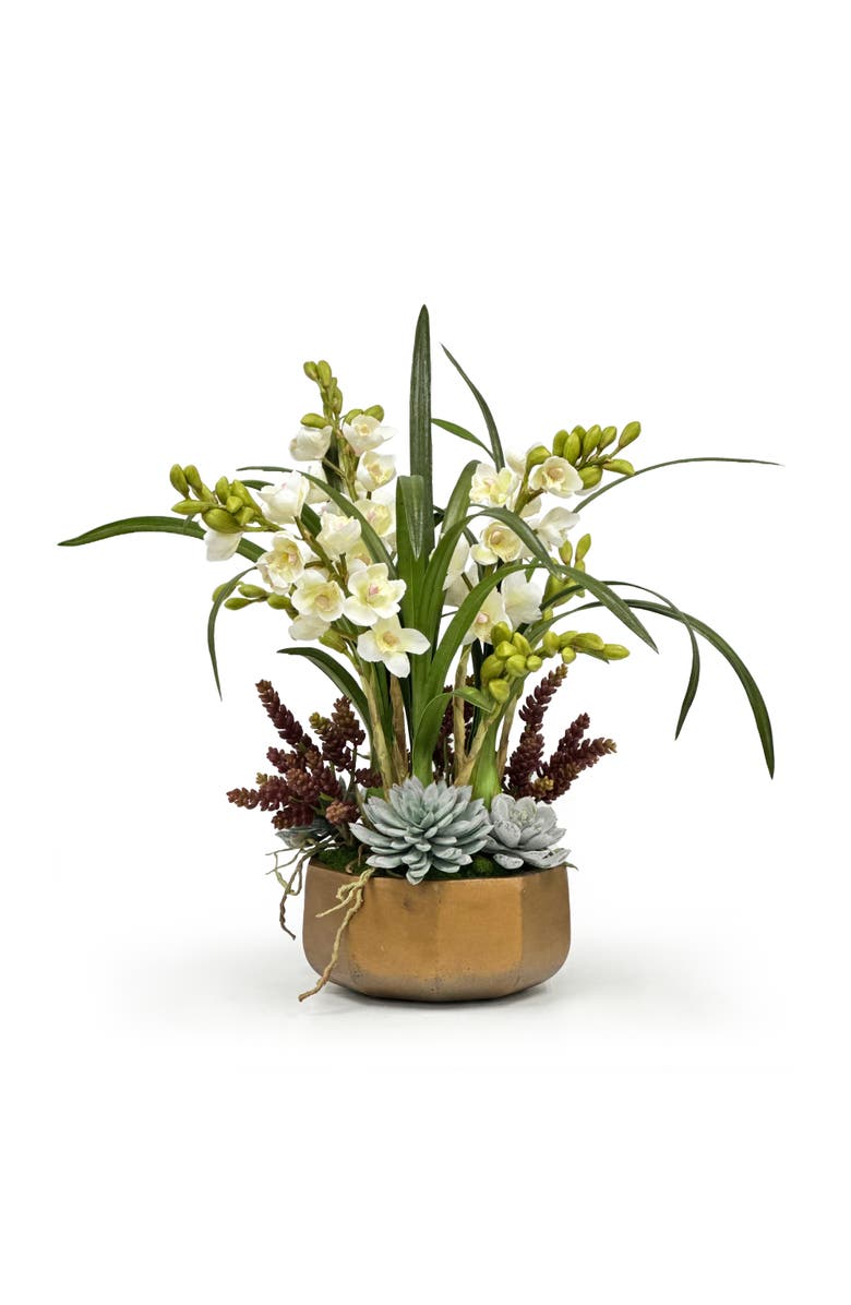 Winward Home Orchid Succulent In Golden Pot, Main, color, 