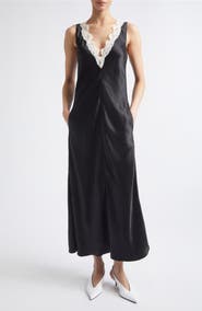 Maria McManus Lace V-Neck Satin Maxi Dress