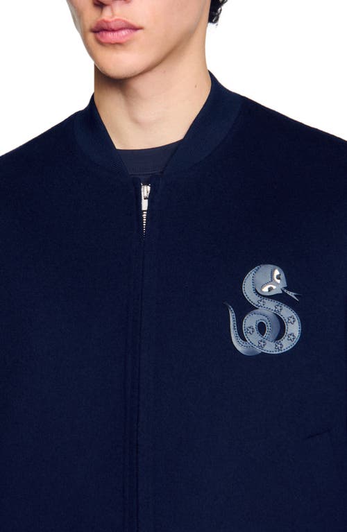 Sandro Double-faced Snake-detail Jacket In Midnight Blue