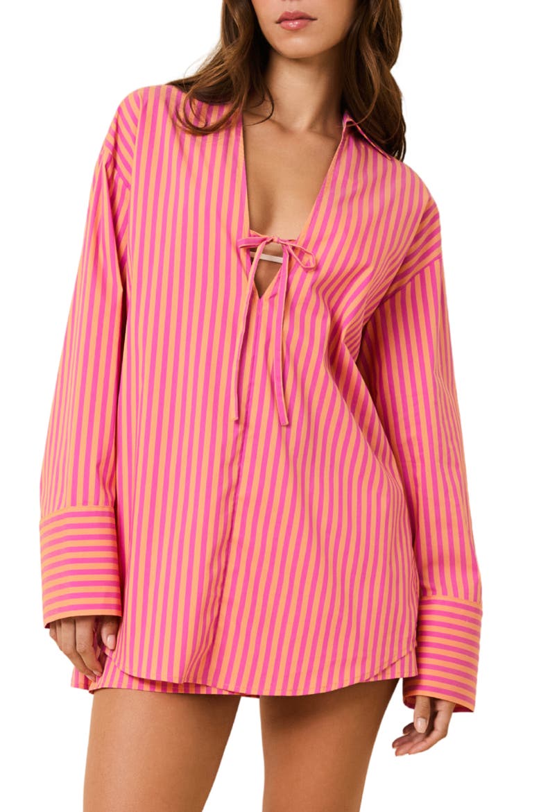 The Livia Stripe Tunic Dress, Main, color, ORANGE SODA X PARADISE PINK