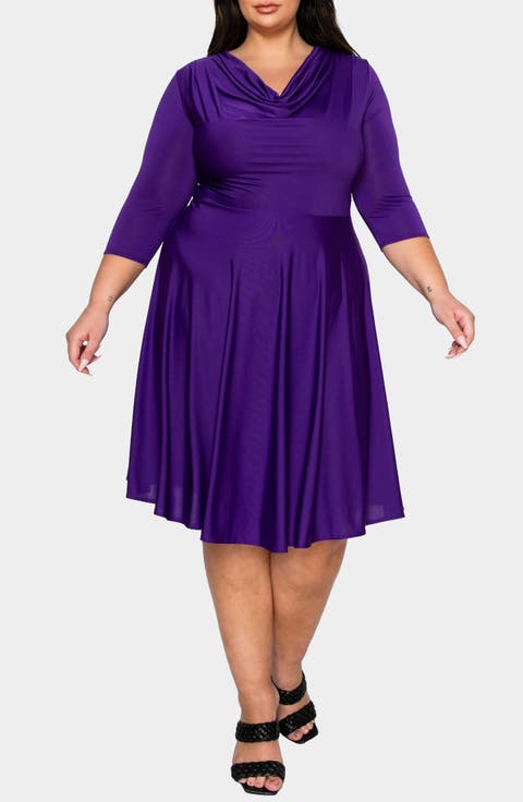 Amoretti Cowl Neck Flare Dress (Plus)