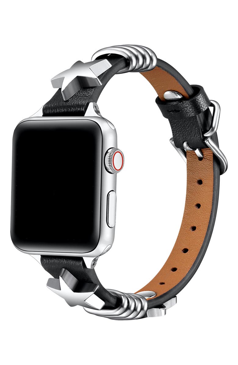 Posh Tech Austin Star Leather Apple Watch<sup>®</sup> Watchband, Alternate, color, Black